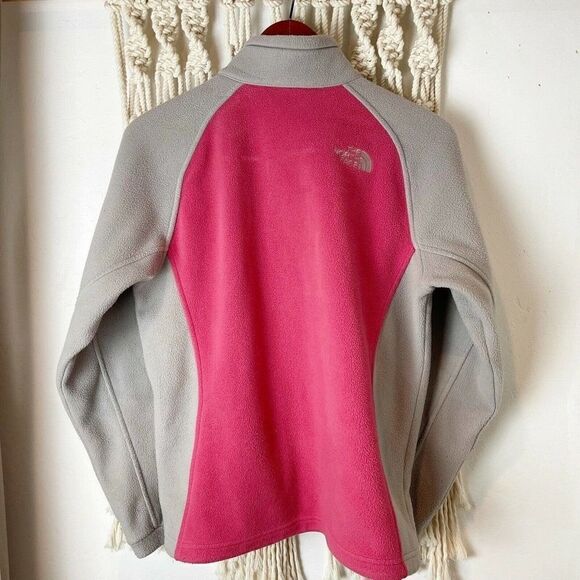 The North Face Jacket MED L Fleece Grey Pink Full Zip Unlined Camping Hiking - Picture 2 of 12